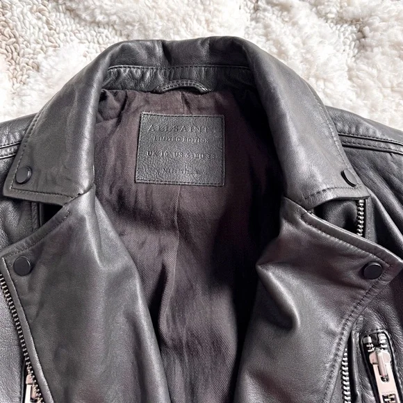 All saints huxley biker moto leather jacket black/gray US6 - Picture 4 of 8